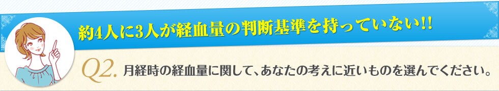 約4人に3人が経血量の判断基準を持っていない！！　Q2.月経時の経血量に関して、あなたの考えに近いものを選んでください。